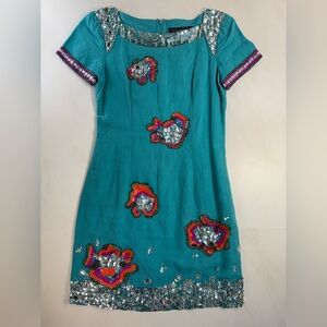 French Connection Teal Embellished Sequin Mini Dress – Size 4